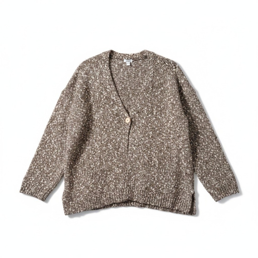 J.Jill Pure Jill Cardigan L Brown Marled Single Button Knit Coastal Grandmother